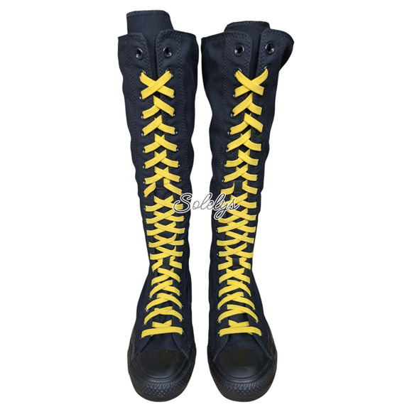 Converse CTAS XXHI Black Yellow Custom Elastic Lace Knee High Sneaker Womens 8.5 - Picture 2 of 10
